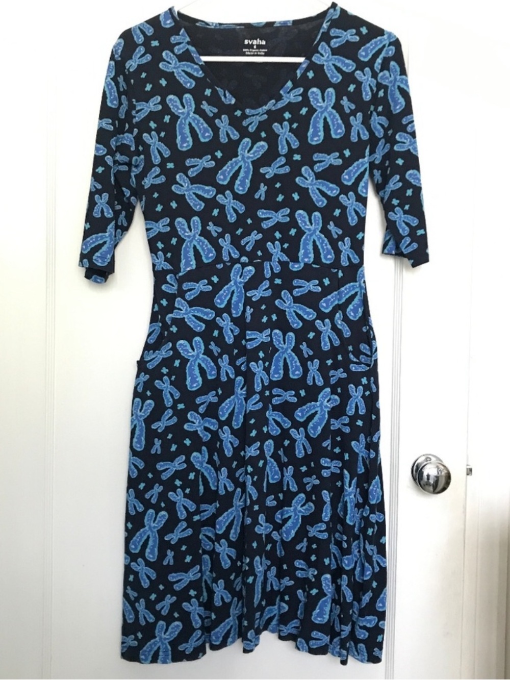 Svaha Organic Cotton Dress Blue Chromosomes Print Sz 1X